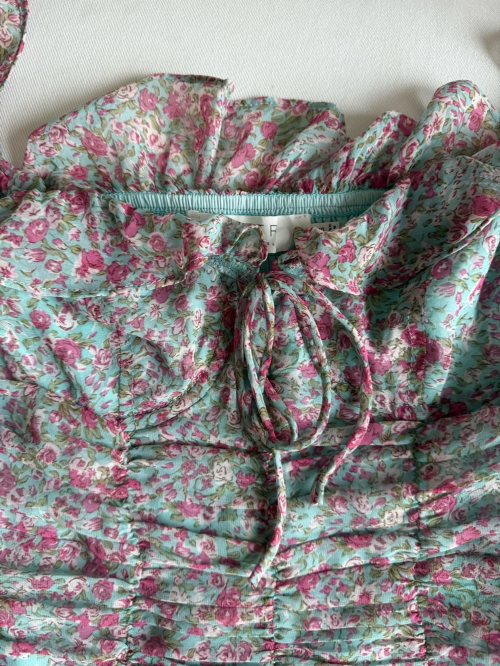 Astr Floral Ruched Midi Dress in Pink & Mint - Picture 10 of 10